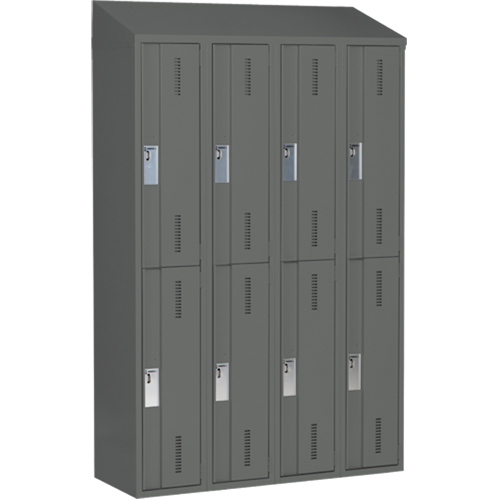 Concorde Heavy-Duty Lockers, 2 -tier, Bank of 4, 48" x 18" x 78", Steel, Charcoal, Welded (Assembled) Equipment World