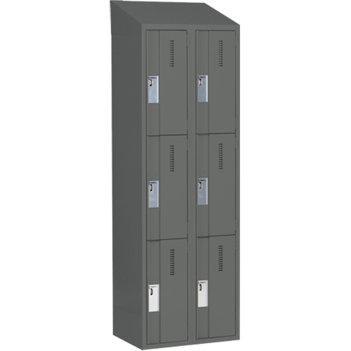 Concorde Heavy-Duty Lockers, 3 -tier, Bank of 2, 24" x 18" x 78", Steel, Charcoal, Welded (Assembled) Equipment World
