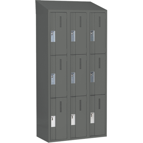 Concorde Heavy-Duty Lockers, 3 -tier, Bank of 3, 36" x 18" x 78", Steel, Charcoal, Welded (Assembled) Equipment World