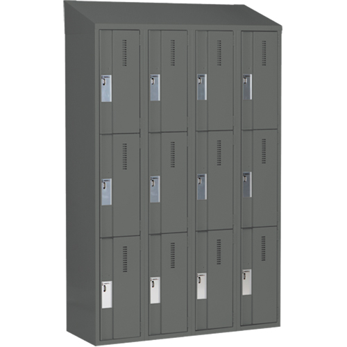 Concorde Heavy-Duty Lockers, 3 -tier, Bank of 4, 48" x 18" x 78", Steel, Charcoal, Welded (Assembled) Equipment World