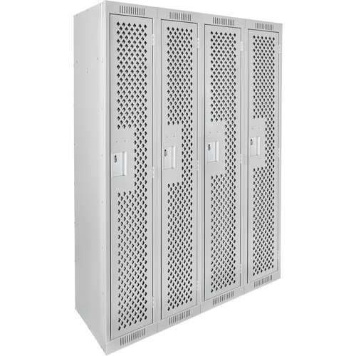 Clean Line Lockers, Bank of 4, 48" x 12" x 72", Steel, Grey, Rivet (Assembled), Perforated Equipment World
