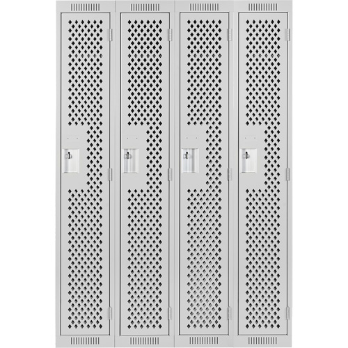 Clean Line Lockers, Bank of 4, 48" x 12" x 72", Steel, Grey, Rivet (Assembled), Perforated Equipment World