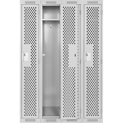 Clean Line Lockers, Bank of 4, 48" x 12" x 72", Steel, Grey, Rivet (Assembled), Perforated Equipment World