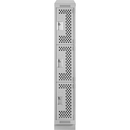 Clean Line Lockers, 3 -tier, 12" x 12" x 72", Steel, Grey, Rivet (Assembled), Perforated Equipment World