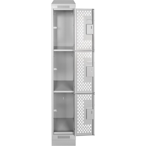Clean Line Lockers, 3 -tier, 12" x 12" x 72", Steel, Grey, Rivet (Assembled), Perforated Equipment World