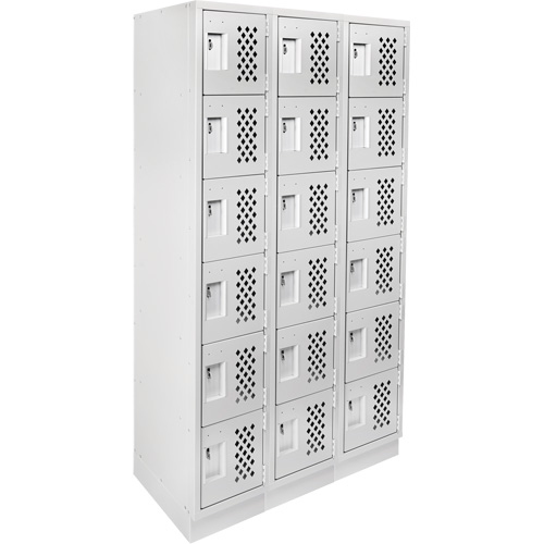 Assembled Lockerettes Clean Line Perforated Economy Lockers, 6 -tier, Bank of 3, 18" x 72" x 12", Steel Equipment World