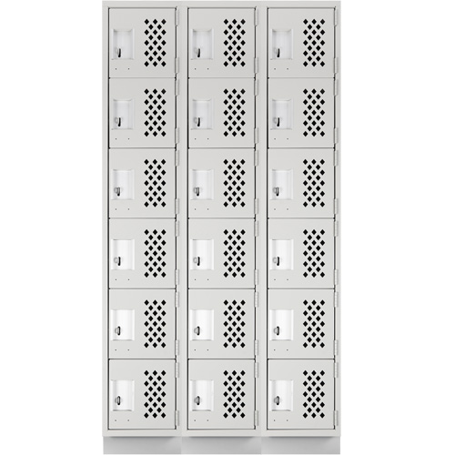 Assembled Lockerettes Clean Line Perforated Economy Lockers, 6 -tier, Bank of 3, 18" x 72" x 12", Steel Equipment World