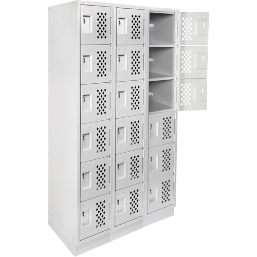 Assembled Lockerettes Clean Line Perforated Economy Lockers, 6 -tier, Bank of 3, 18" x 72" x 12", Steel Equipment World