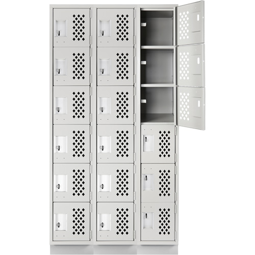 Assembled Lockerettes Clean Line Perforated Economy Lockers, 6 -tier, Bank of 3, 18" x 72" x 12", Steel Equipment World