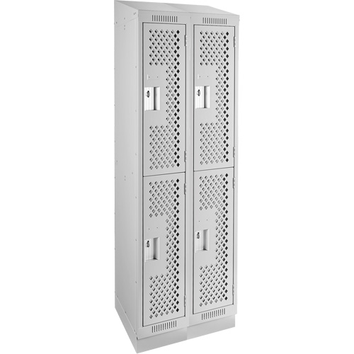 Clean Line Lockers, 2 -tier, Bank of 2, 24" x 12" x 82", Steel, Grey, Rivet (Assembled), Perforated Equipment World