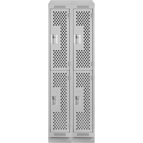 Clean Line Lockers, 2 -tier, Bank of 2, 24" x 12" x 82", Steel, Grey, Rivet (Assembled), Perforated Equipment World