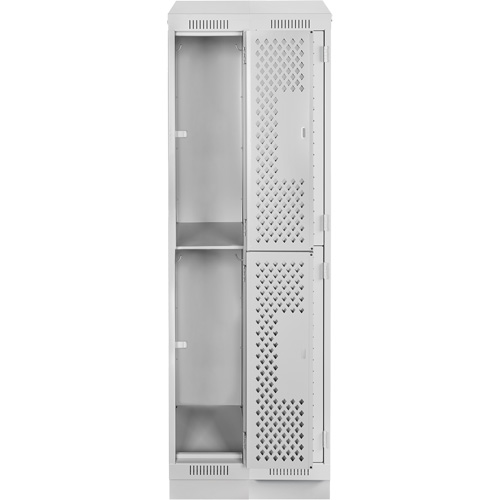 Clean Line Lockers, 2 -tier, Bank of 2, 24" x 12" x 82", Steel, Grey, Rivet (Assembled), Perforated Equipment World