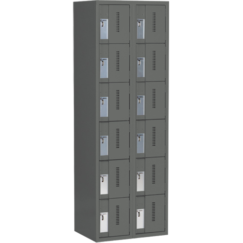 Concorde Heavy-Duty Lockers, 6 -tier, Bank of 2, 24" x 18" x 72", Steel, Charcoal, Welded (Assembled) Equipment World