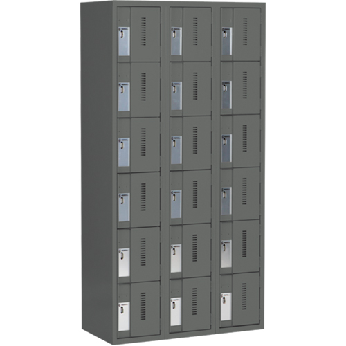 Concorde Heavy-Duty Lockers, 6 -tier, Bank of 3, 36" x 18" x 72", Steel, Charcoal, Welded (Assembled) Equipment World
