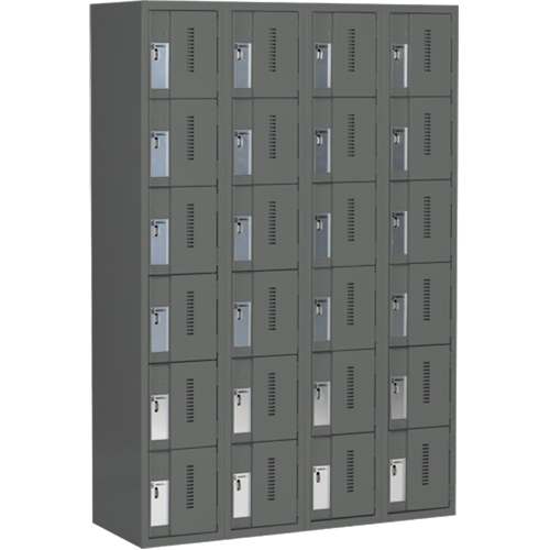 Concorde Heavy-Duty Lockers, 6 -tier, Bank of 4, 48" x 18" x 72", Steel, Charcoal, Welded (Assembled) Equipment World