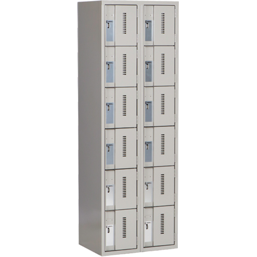 Concorde Heavy-Duty Lockers, 6 -tier, Bank of 2, 24" x 18" x 72", Steel, Grey, Welded (Assembled) Equipment World