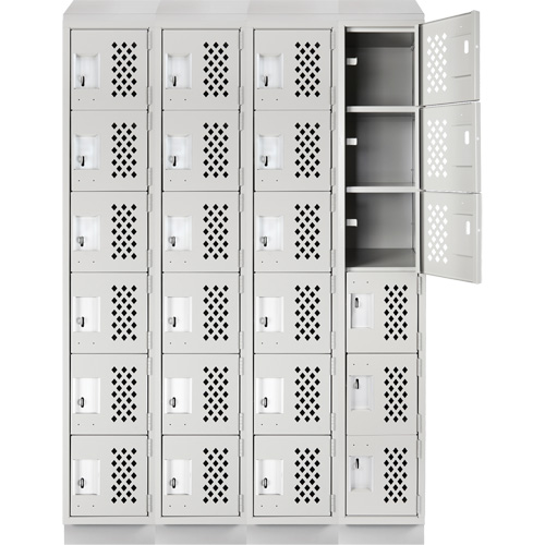 Assembled Clean Line Perforated Economy Lockers, 6 -tier, Bank of 4, 18" x 72" x 12", Steel Equipment World