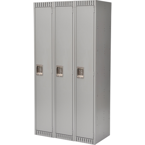 Lockers, Bank of 3, 36" x 18" x 72", Steel, Grey, Rivet (Assembled) Equipment World