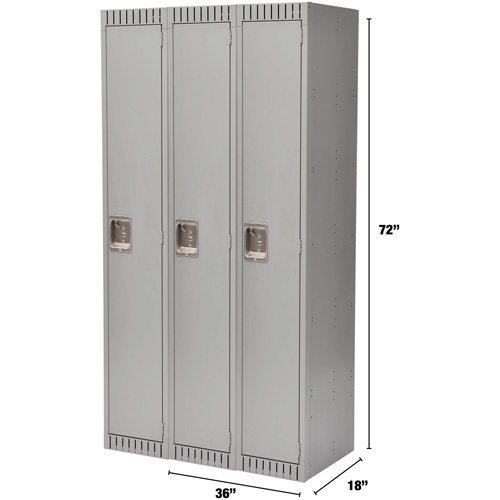 Lockers, Bank of 3, 36" x 18" x 72", Steel, Grey, Rivet (Assembled) Equipment World