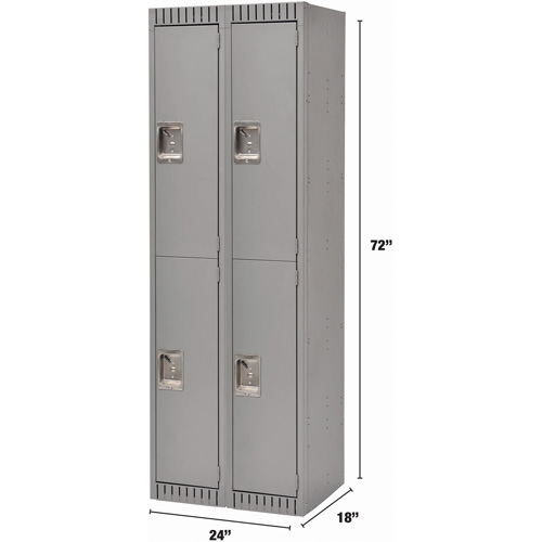 Lockers, 2 -tier, Bank of 2, 24" x 18" x 72", Steel, Grey, Rivet (Assembled) Equipment World