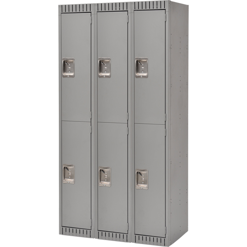 Lockers, 2 -tier, Bank of 3, 36" x 18" x 72", Steel, Grey, Knocked Down Equipment World