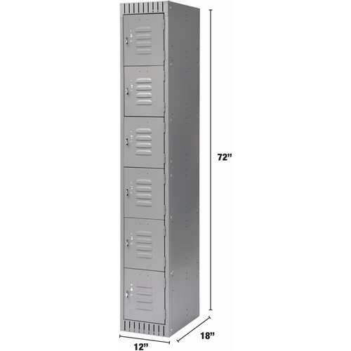 Lockers, 6 -tier, 12" x 18" x 72", Steel, Grey, Knocked Down Equipment World