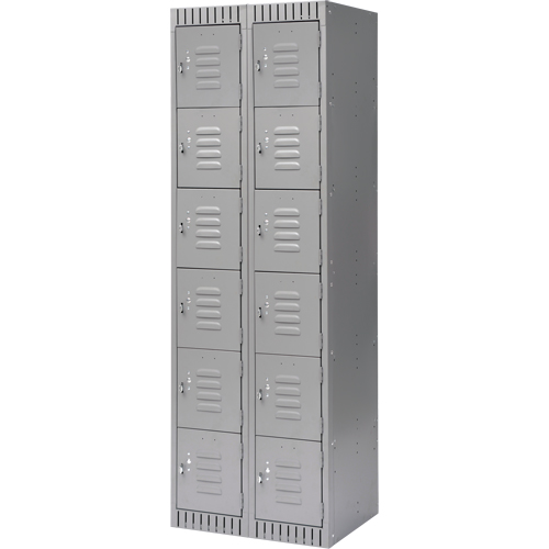 Lockers, 6 -tier, Bank of 2, 24" x 18" x 72", Steel, Grey, Knocked Down Equipment World