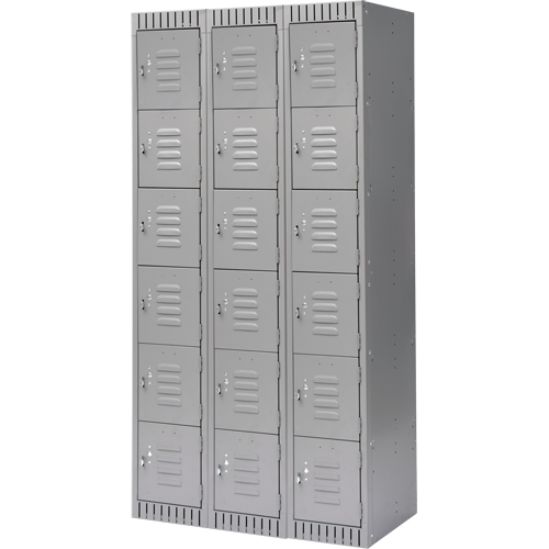 Lockers, 6 -tier, Bank of 3, 36" x 18" x 72", Steel, Grey, Knocked Down Equipment World