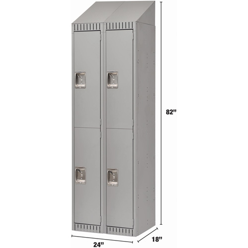 Lockers, 2 -tier, Bank of 2, 24" x 18" x 82", Steel, Grey, Knocked Down Equipment World