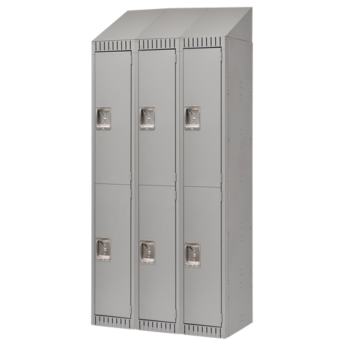 Lockers, 2 -tier, Bank of 3, 36" x 18" x 82", Steel, Grey, Knocked Down Equipment World