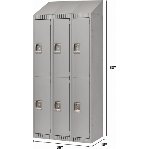 Lockers, 2 -tier, Bank of 3, 36" x 18" x 82", Steel, Grey, Knocked Down Equipment World