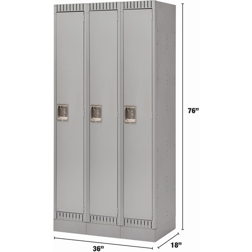 Lockers, Bank of 3, 36" x 18" x 76", Steel, Grey, Knocked Down Equipment World