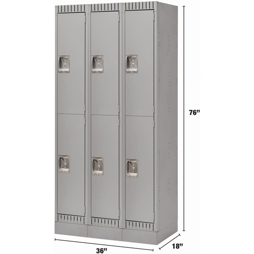 Casiers, 2 niveaux, Bloc de 3, 36" x 18" x 76", Acier, Gris, D&eacute;mont&eacute; Equipment World