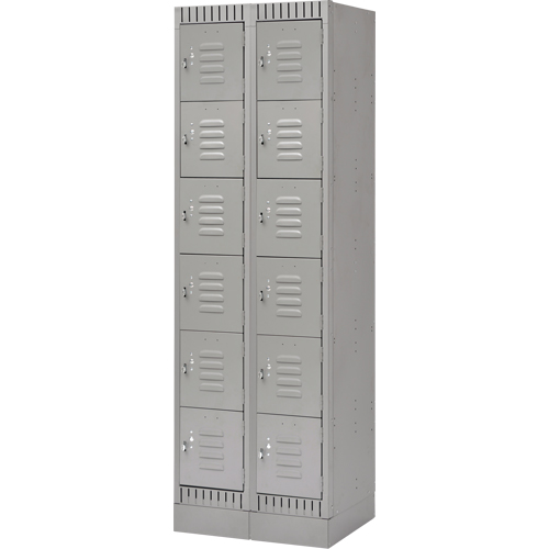 Lockers, 6 -tier, Bank of 2, 24" x 18" x 76", Steel, Grey, Knocked Down Equipment World