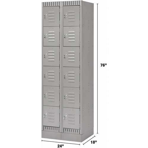 Lockers, 6 -tier, Bank of 2, 24" x 18" x 76", Steel, Grey, Knocked Down Equipment World