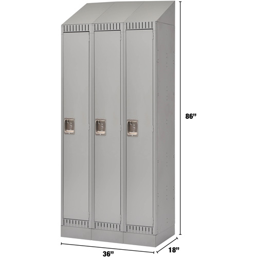 Lockers, Bank of 3, 36" x 18" x 86", Steel, Grey, Knocked Down Equipment World