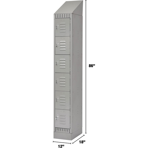 Lockers, 6 -tier, 12" x 18" x 86", Steel, Grey, Knocked Down Equipment World