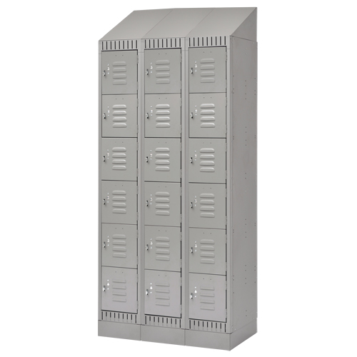 Lockers, 6 -tier, Bank of 3, 36" x 18" x 86", Steel, Grey, Knocked Down Equipment World