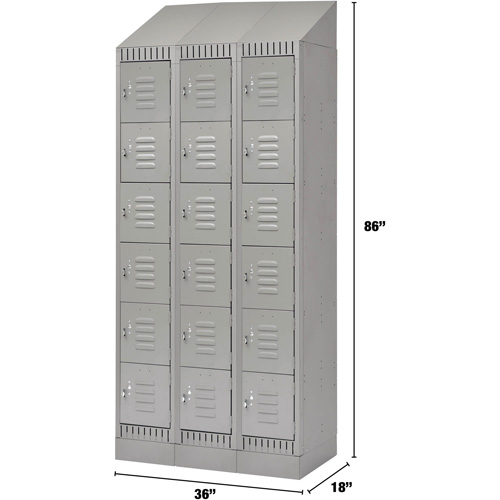 Lockers, 6 -tier, Bank of 3, 36" x 18" x 86", Steel, Grey, Knocked Down Equipment World