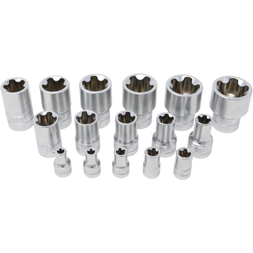 5-Point EPR Torx Socket Set, 16 Pieces, 1/4"/3/8"/1/2" Drive Size Equipment World