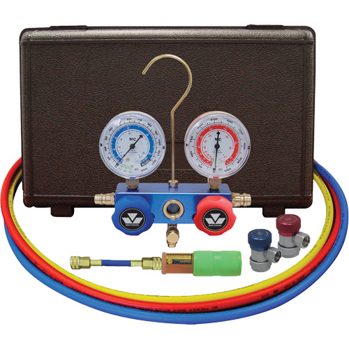 Automotive Manifold Gauge Set with Mini Dye Injector & Manual Couplers Equipment World