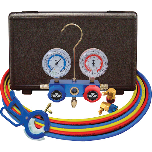 Dual Manifold Gauge Set with 3-in-1 Side Mount Can Tap Valve Equipment World