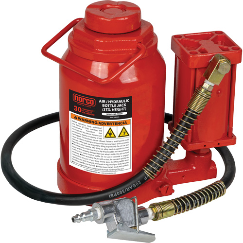Standard Height Bottle Jack, 30 Ton(s), Air Hydraulic, 19-7/10" Raised Height Equipment World
