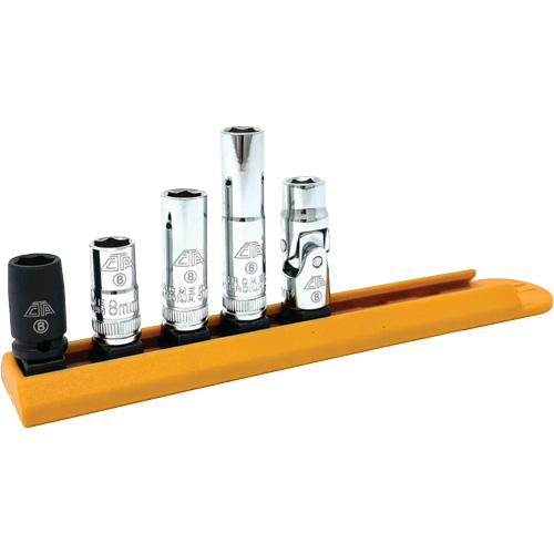 Chrome Finish Socket Set with Rail, 5 Pieces, 1/4" Drive Size Equipment World