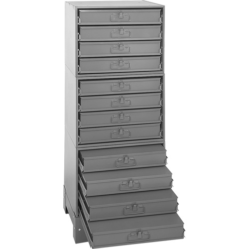 Modular Compartment Drawer Box Rack, Steel, 12 Drawers, 20-3/8" x 16" x 60-1/8", Grey Equipment World