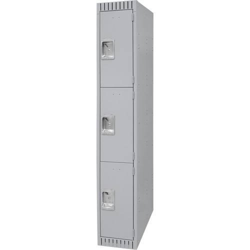 Lockers, 3 -tier, 12" x 18" x 72", Steel, Grey, Knocked Down Equipment World