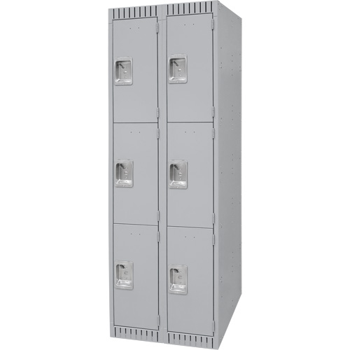 Lockers, 3 -tier, Bank of 2, 24" x 18" x 72", Steel, Grey, Knocked Down Equipment World