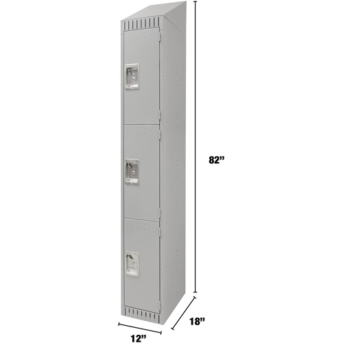 Lockers, 3 -tier, 12" x 18" x 82", Steel, Grey, Knocked Down Equipment World