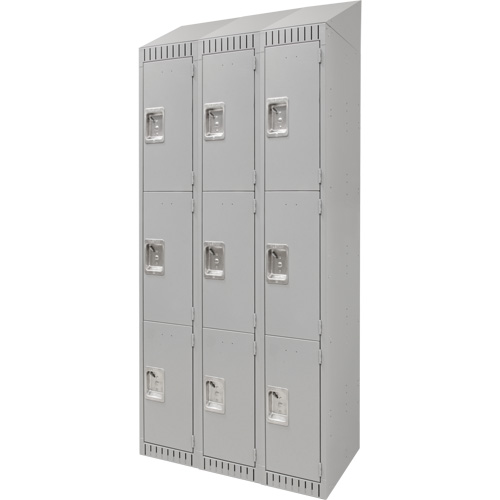 Lockers, 3 -tier, Bank of 3, 36" x 18" x 82", Steel, Grey, Knocked Down Equipment World