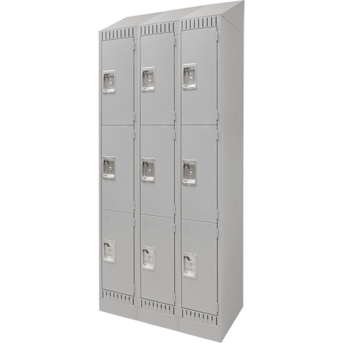 Lockers, 3 -tier, Bank of 3, 36" x 18" x 86", Steel, Grey, Knocked Down Equipment World